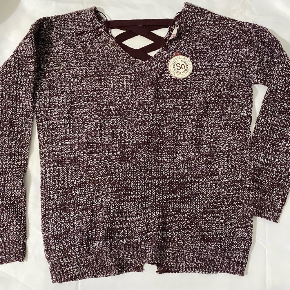 SO Women’s Knit Lace Up Back Long Sleeve Sweater